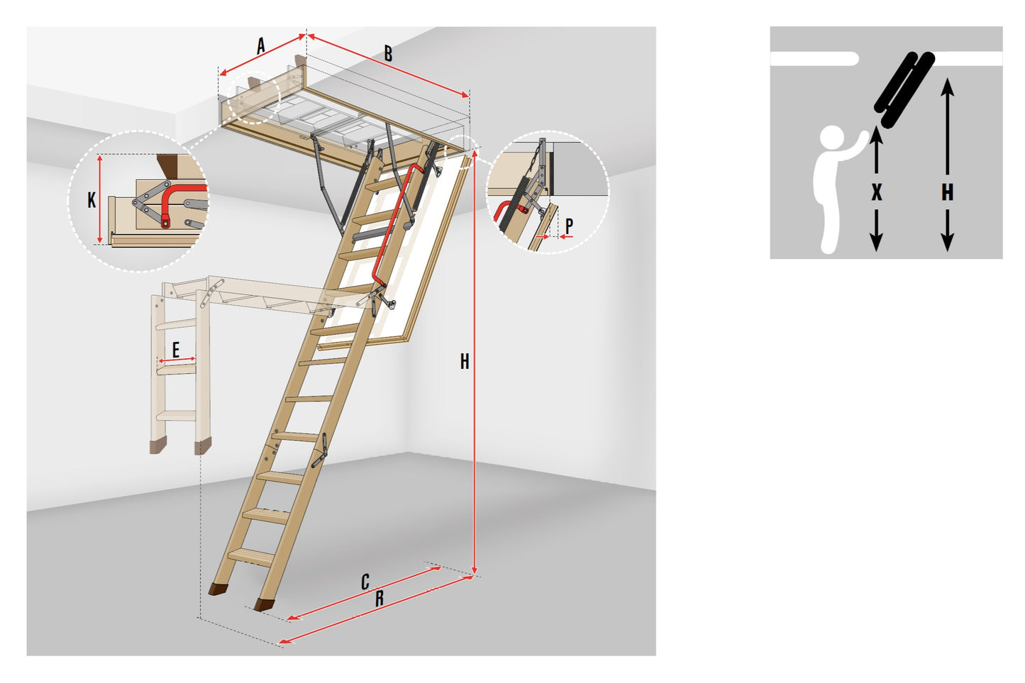 Pööninguluuk puidust liigendredeliga FAKRO LWK Komfort U=1,1 W/m²K