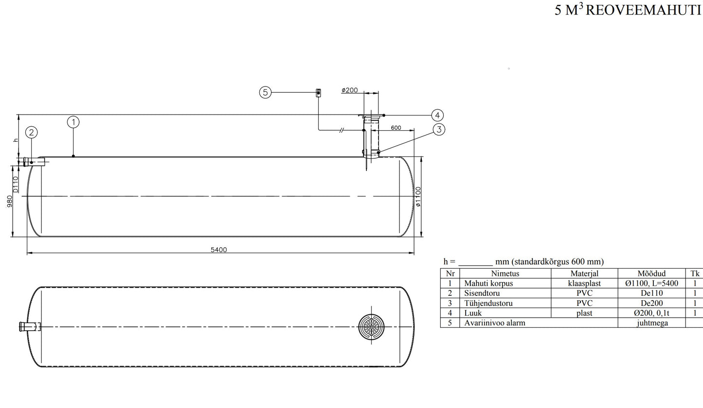 Kogumismahuti 5m³ (∅1100, L = 5400mm)