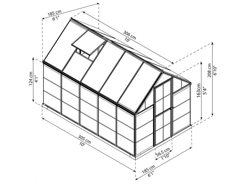 Kasvuhoone HYBRID 1,85x3,05m / 5,66m²