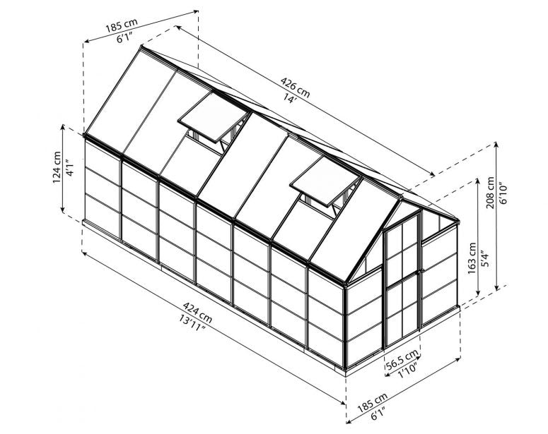 Kasvuhoone HYBRID 1,85x4,24m / 7,88m²