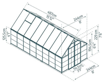 Kasvuhoone Balance 2,44x4,87m / 11,9m² hall