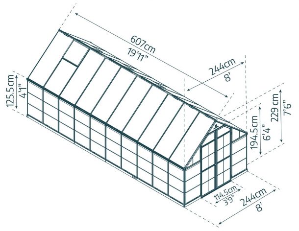 Kasvuhoone Balance 2,44x6,07m / 14,8m² hall