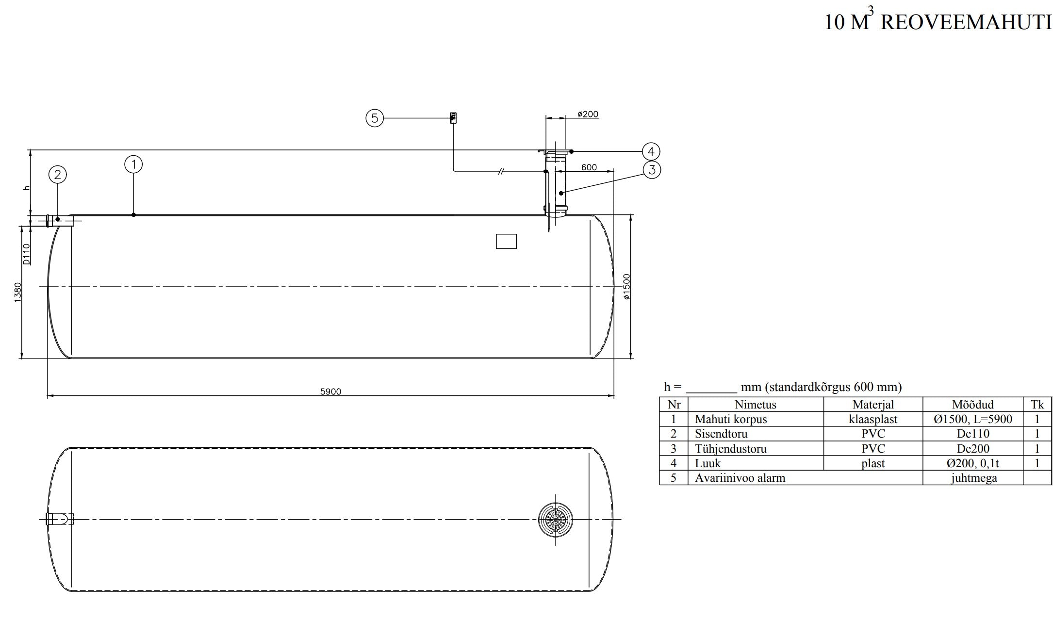 Kogumismahuti 10m³ (∅1500, L = 5900mm)