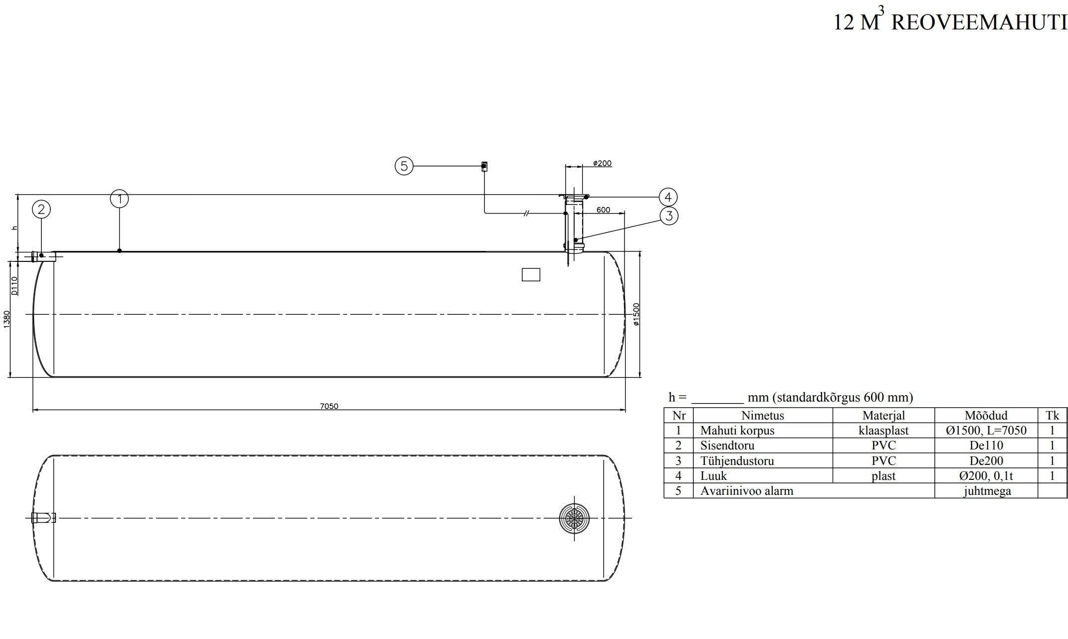Kogumismahuti 12m³ (∅1500, L = 7050mm)