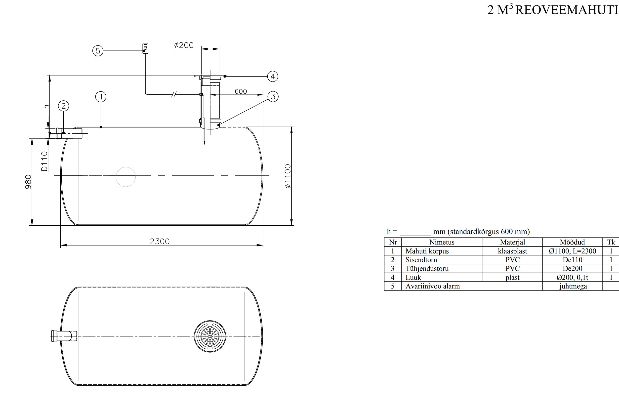 Kogumismahuti 2m³ (∅1100, L = 2300mm)