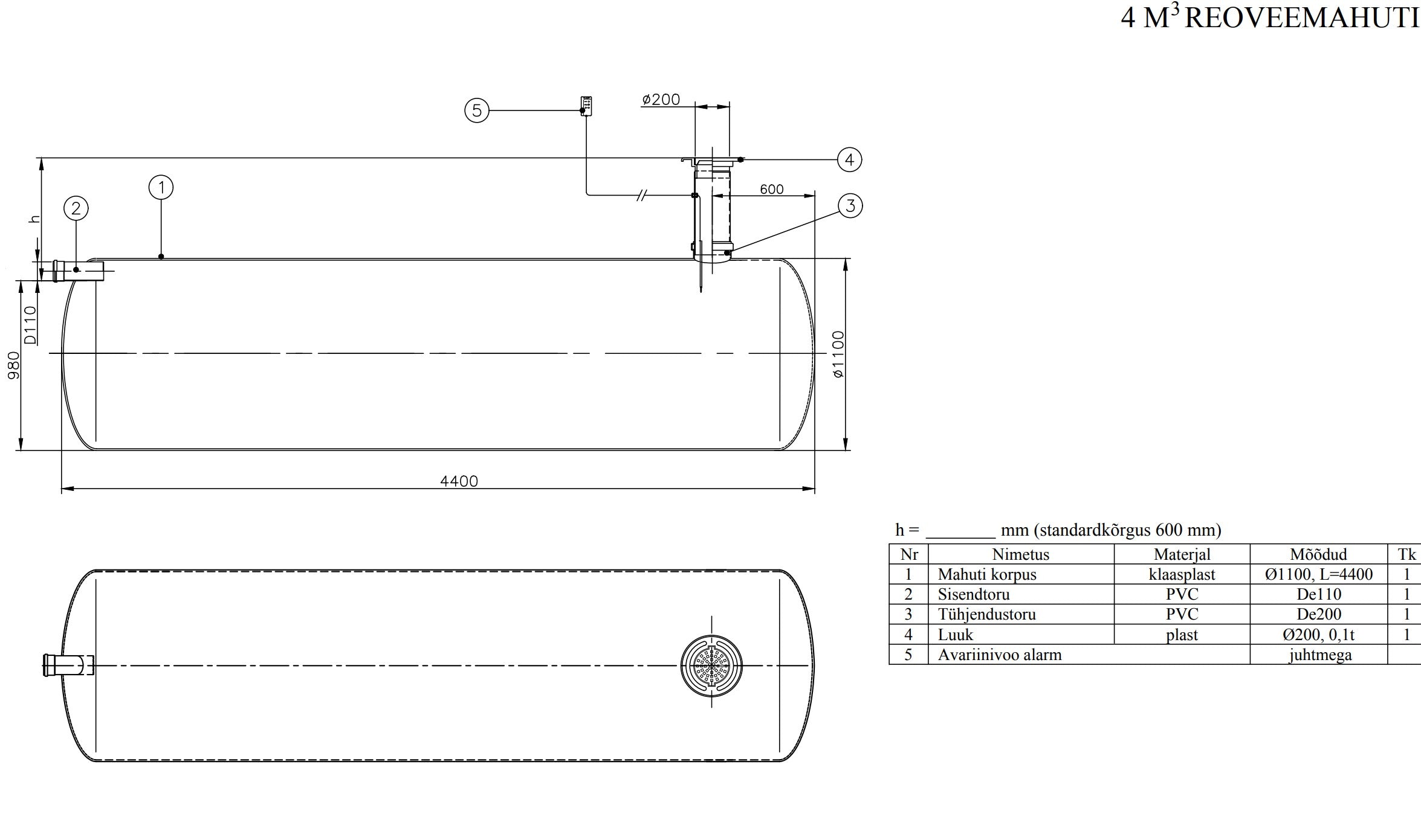 Kogumismahuti 4m³ (∅1100, L = 4400mm)