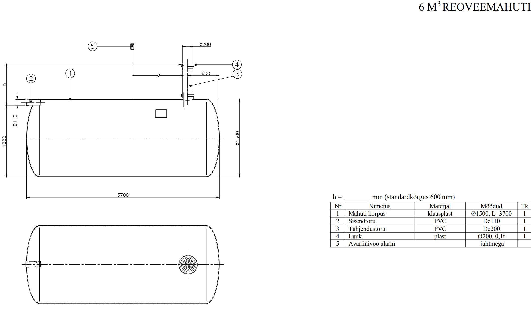 Kogumismahuti 6m³ (∅1500, L = 3700mm)