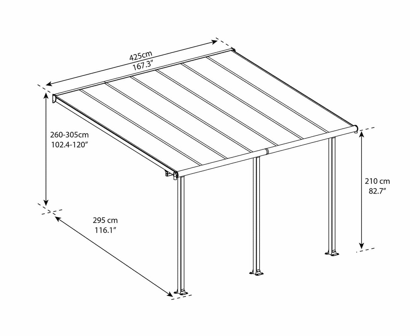 Varikatus terrassile Olympia 3x4,25 hall/kirgas