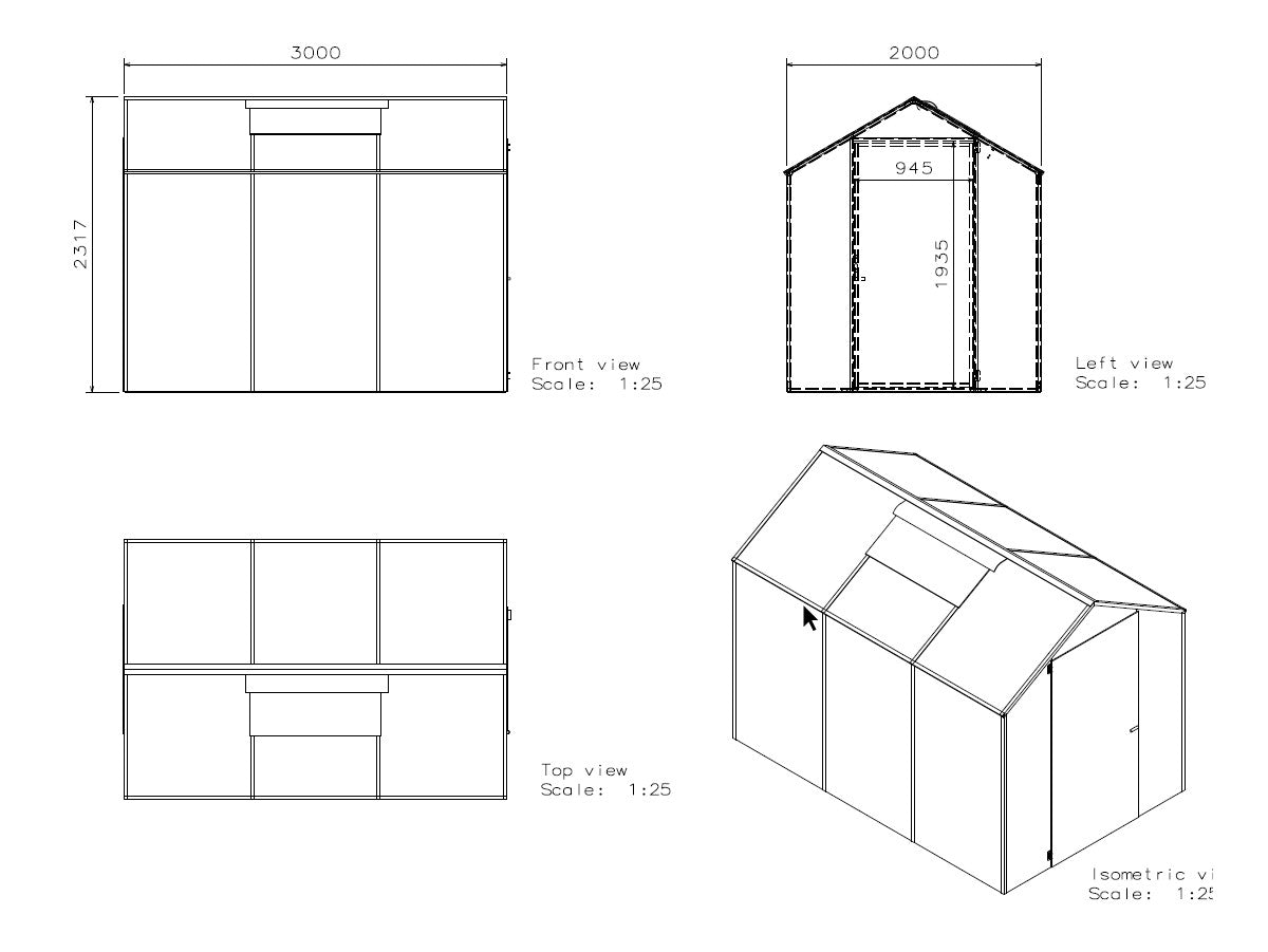 Musta raamiga kasvuhoone LEVI koos katuseluugiga