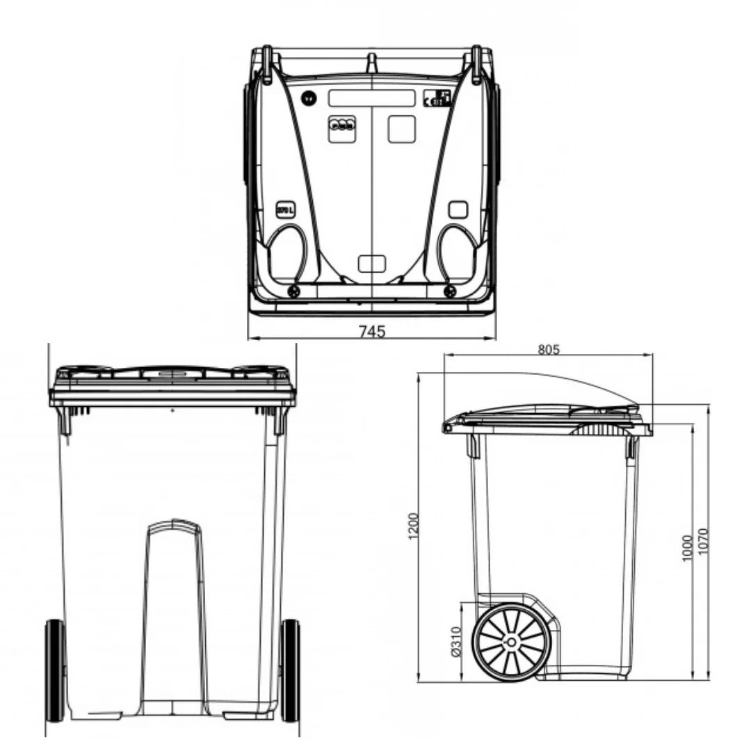 Prügikonteiner 370L 2-rattaline prügikast