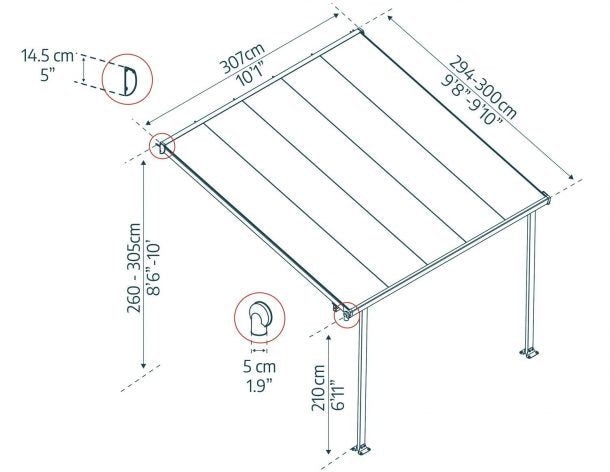 Varikatus terrassile Feria 3x3m Hall/Kirgas
