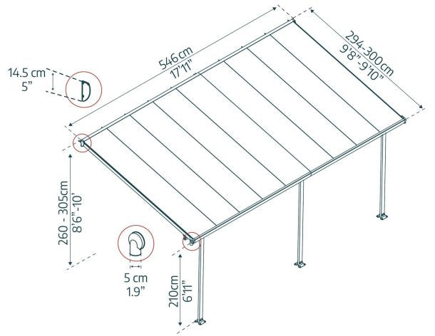 Varikatus terrassile Feria 3x5,46m Hall/Kirgas
